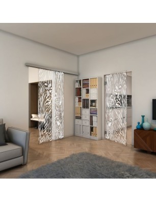 Glasschiebetür SLIM-LINE - Fineprint Model 017 Weiss auf Klarglas