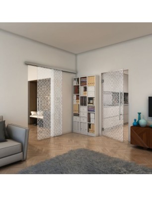 Glasschiebetür SLIM-LINE - Fineprint Model 018 Weiss auf Klarglas