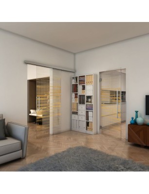 Glasschiebetür SLIM-LINE - Fineprint Model 019 Gold auf Klarglas