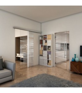 Glasschiebetür SLIM-LINE - Fineprint Model 019 Weiss auf Klarglas