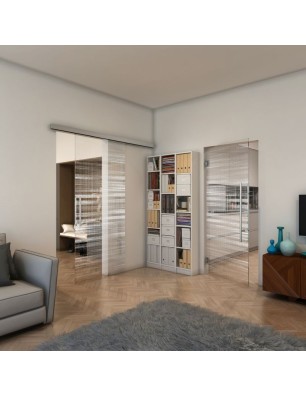 Glasschiebetür SLIM-LINE - Fineprint Model 019 Weiss auf Klarglas