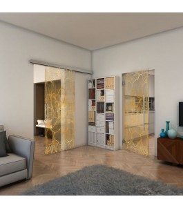 Glasschiebetür SLIM-LINE - Fineprint Model 020 Gold auf Klarglas