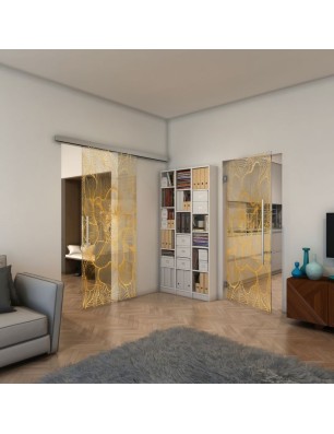 Glasschiebetür SLIM-LINE - Fineprint Model 020 Gold auf Klarglas