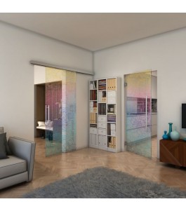 Glasschiebetür SLIM-LINE - Fineprint Model 021 Verlauf auf Klarglas