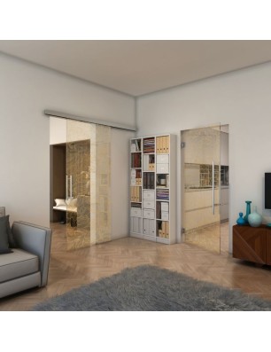 Glasschiebetür SLIM-LINE - Fineprint Model 021 Gold auf Klarglas