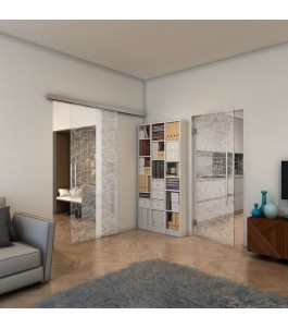 Glasschiebetür SLIM-LINE - Fineprint Model 021 Weiss auf Klarglas