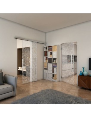 Glasschiebetür SLIM-LINE - Fineprint Model 021 Weiss auf Klarglas