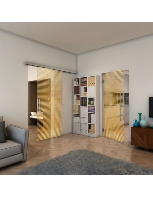 Glasschiebetür SLIM-LINE - Fineprint Model 022 Gold auf Klarglas