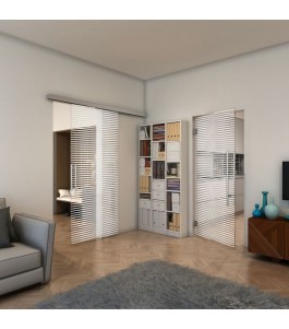 Glasschiebetür SLIM-LINE - Fineprint Model 022 Weiss auf Klarglas