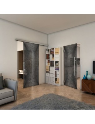 Glasschiebetür SLIM-LINE - Fineprint Model 025 Schwarz auf Klarglas