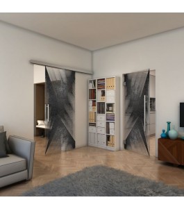 Glasschiebetür SLIM-LINE - Fineprint Model 026 Schwarz auf Klarglas