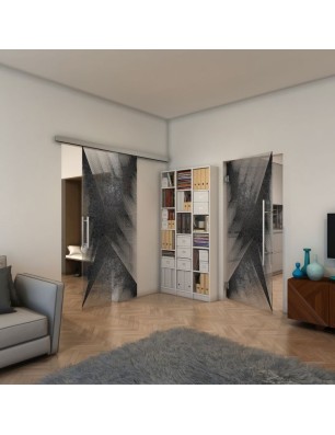 Glasschiebetür SLIM-LINE - Fineprint Model 026 Schwarz auf Klarglas