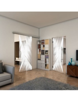 Glasschiebetür SLIM-LINE - Fineprint Model 026 Weiss auf Klarglas