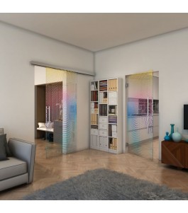 Glasschiebetür SLIM-LINE - Fineprint Model 027 Verlauf auf Klarglas