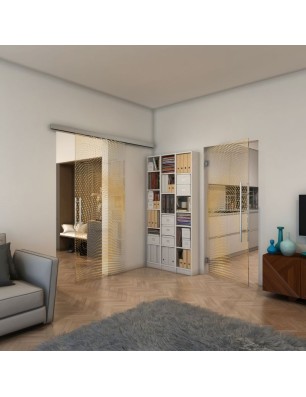 Glasschiebetür SLIM-LINE - Fineprint Model 027 Gold auf Klarglas