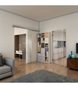 Glasschiebetür SLIM-LINE - Fineprint Model 027 Weiss auf Klarglas