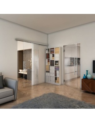Glasschiebetür SLIM-LINE - Fineprint Model 027 Weiss auf Klarglas