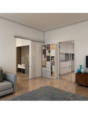 Glasschiebetür SLIM-LINE - Fineprint Model 028 Weiss auf Klarglas