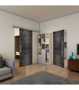 Glasschiebetür SLIM-LINE - Fineprint Model 029 Schwarz auf Klarglas