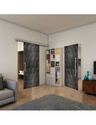 Glasschiebetür SLIM-LINE - Fineprint Model 029 Schwarz auf Klarglas
