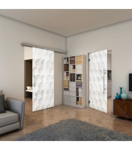 Glasschiebetür SLIM-LINE - Fineprint Model 029 Weiss auf Klarglas