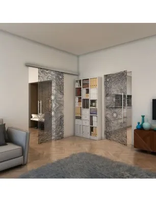 Glasschiebetür SLIM-LINE - Fineprint Model 030 Schwarz auf Klarglas