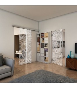 Glasschiebetür SLIM-LINE - Fineprint Model 030 Weiss auf Klarglas
