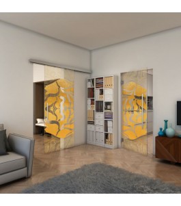 Glasschiebetür SLIM-LINE - Fineprint Model 031 Gold auf Klarglas