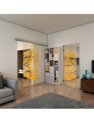 Glasschiebetür SLIM-LINE - Fineprint Model 031 Gold auf Klarglas
