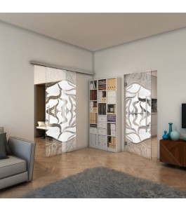 Glasschiebetür SLIM-LINE - Fineprint Model 031 Weiss auf Klarglas