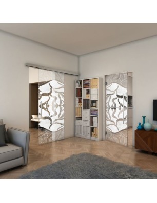 Glasschiebetür SLIM-LINE - Fineprint Model 031 Weiss auf Klarglas