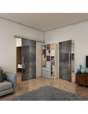 Glasschiebetür SLIM-LINE - Fineprint Model 032 Schwarz auf Klarglas