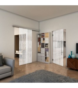 Glasschiebetür SLIM-LINE - Fineprint Model 032 Weiss auf Klarglas