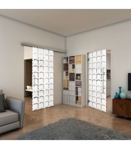 Glasschiebetür SLIM-LINE - Fineprint Model 033 Weiss auf Klarglas