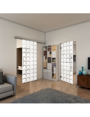 Glasschiebetür SLIM-LINE - Fineprint Model 033 Weiss auf Klarglas