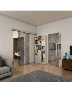 Glasschiebetür SLIM-LINE - Fineprint Model 034 Schwarz auf Klarglas