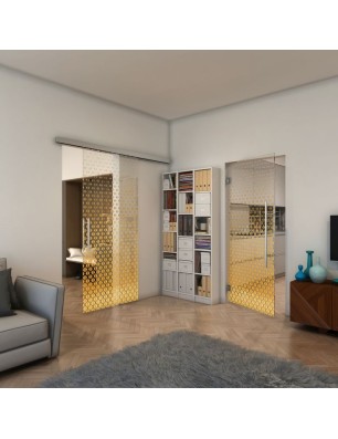 Glasschiebetür SLIM-LINE - Fineprint Model 038 Gold auf Klarglas