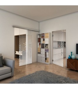 Glasschiebetür SLIM-LINE - Fineprint Model 038 Weiss auf Klarglas