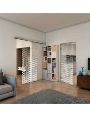Glasschiebetür SLIM-LINE - Fineprint Model 038 Weiss auf Klarglas