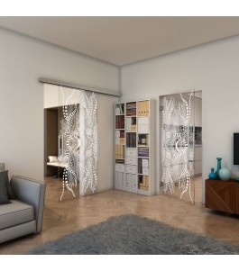 Glasschiebetür SLIM-LINE - Fineprint Model 039 Weiss auf Klarglas