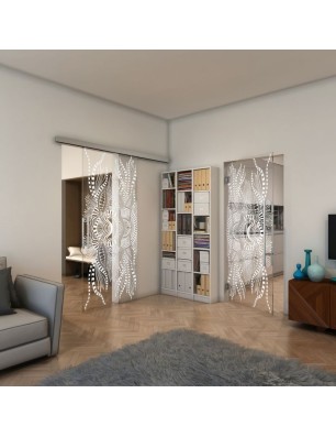 Glasschiebetür SLIM-LINE - Fineprint Model 039 Weiss auf Klarglas