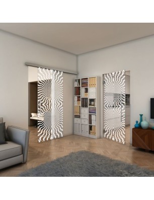 Glasschiebetür SLIM-LINE - Fineprint Model 042 Weiss auf Klarglas