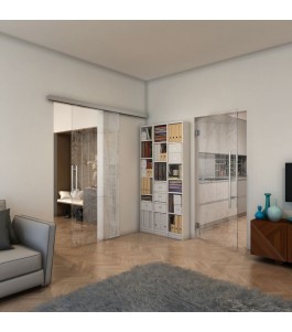 Glasschiebetür SLIM-LINE - Fineprint Model 045 Weiss auf Klarglas