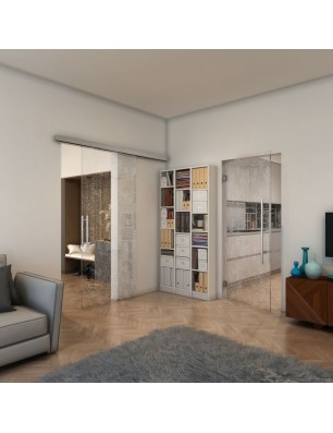 Glasschiebetür SLIM-LINE - Fineprint Model 047 Weiss auf Klarglas