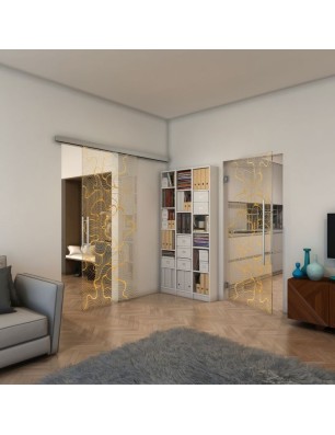 Glasschiebetür SLIM-LINE - Fineprint Model 049 Gold auf Klarglas