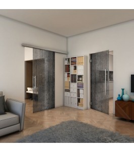 Glasschiebetür SLIM-LINE - Fineprint Model 050 Schwarz auf Klarglas