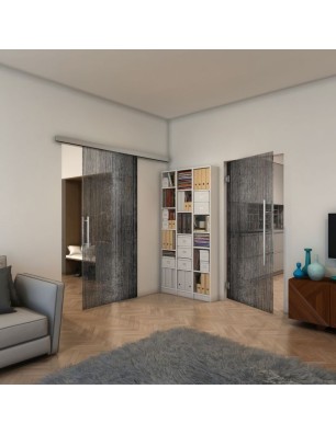 Glasschiebetür SLIM-LINE - Fineprint Model 050 Schwarz auf Klarglas
