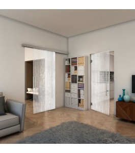 Glasschiebetür SLIM-LINE - Fineprint Model 050 Weiss auf Klarglas