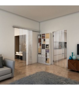 Glasschiebetür SLIM-LINE - Fineprint Model 052 Weiss auf Klarglas