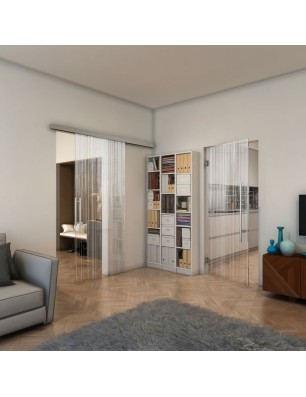 Glasschiebetür SLIM-LINE - Fineprint Model 052 Weiss auf Klarglas